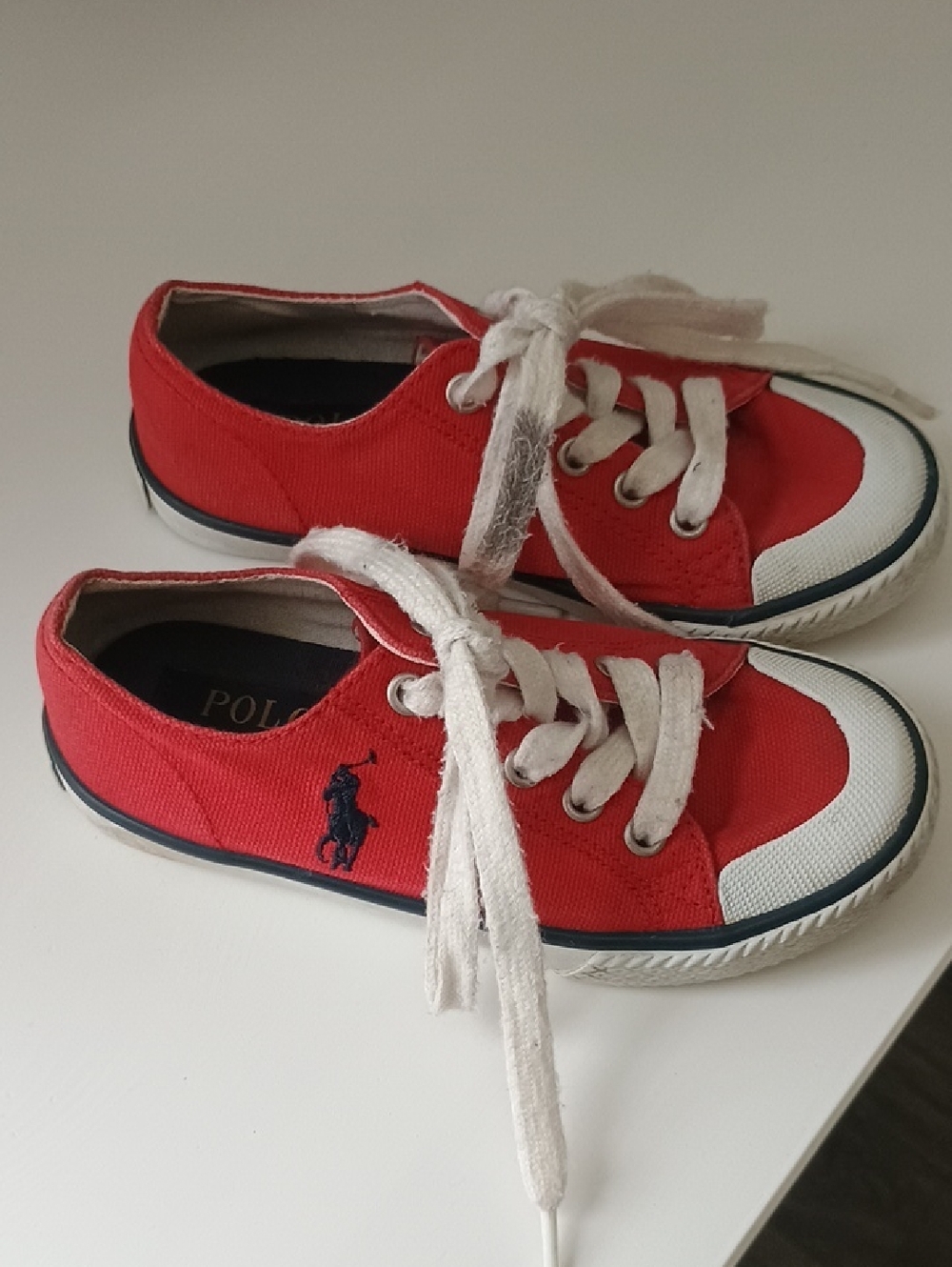 Polo by Ralph Lauren Red Canvas Kids Sneakers with White Trim
